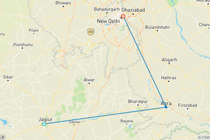 Map of From Jaipur: 2 Days Private Jaipur & Agra Tour With Drop to Delhi