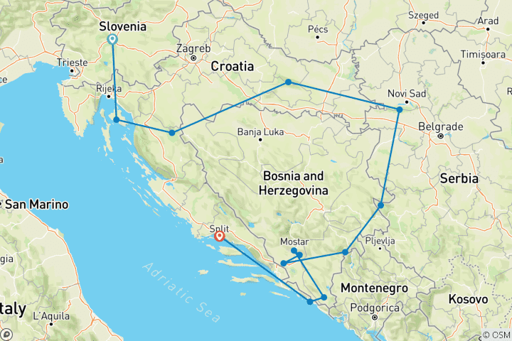 Kaart van Balkan Vanlife: eindeloze wegen & wilde horizonten (13 bestemmingen)