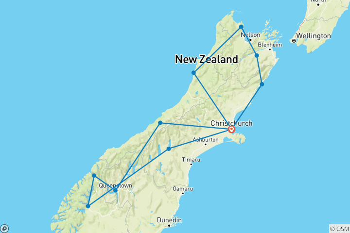 Carte du circuit Premium - Ultimate South Island