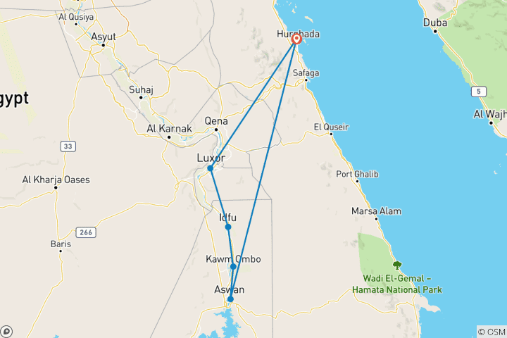 Map of 8 Days Hurghada and Nile Cruise Vacation