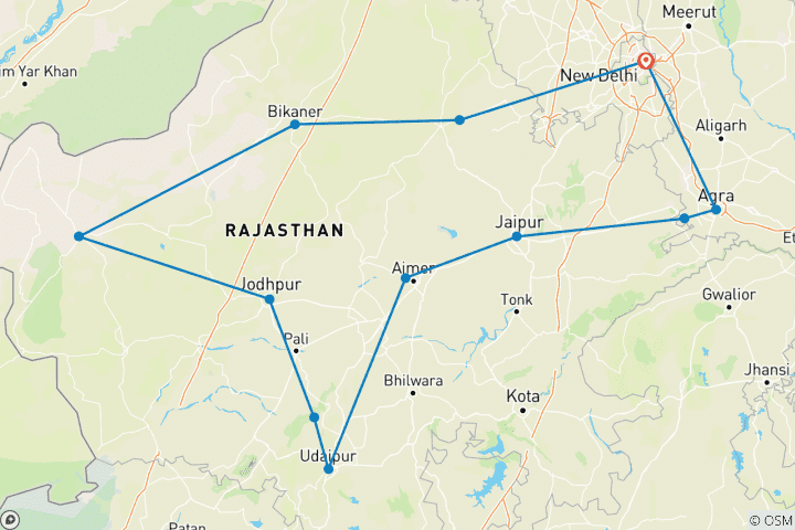 Kaart van Luxe Noord-India met Agra