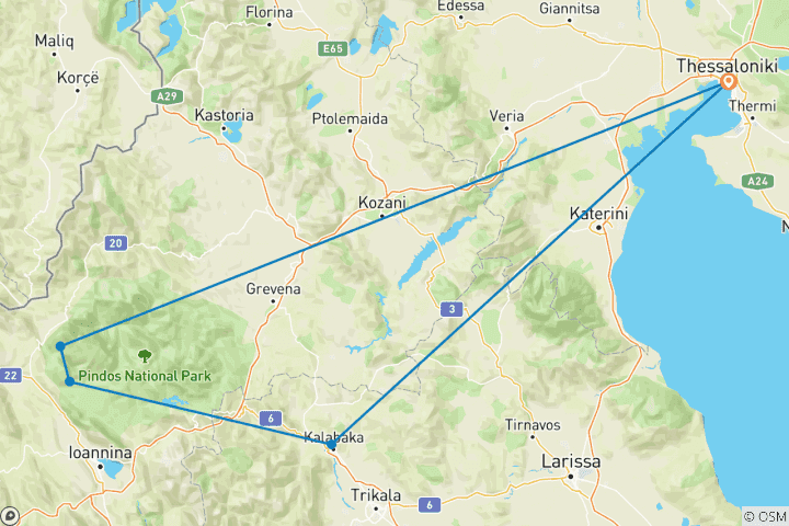 Carte du circuit La Grande Traversée du Nord : Découvrez les Météores, Zagori et Prespes