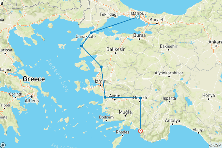Mapa de Explorador épico de 6 días por Turquía: De Estambul a la Costa Turquesa