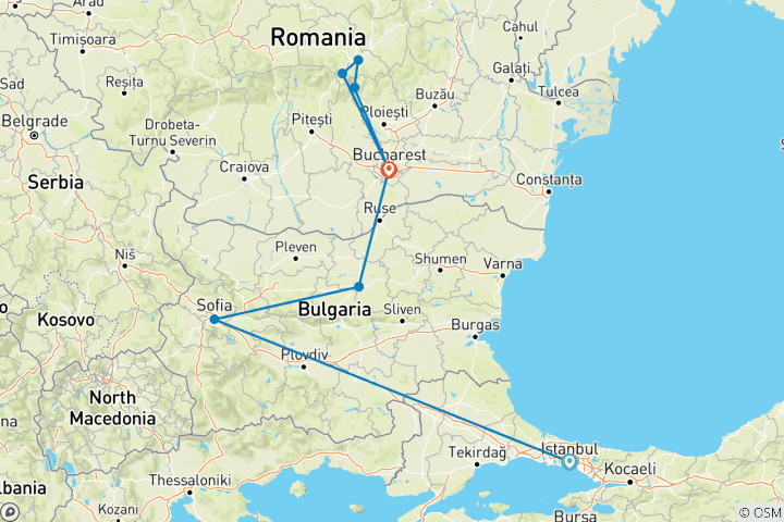 Carte du circuit Voyage d'Istanbul à Bucarest via Sofia en 7 jours