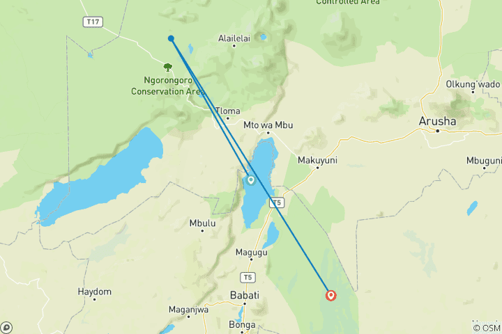 Kaart van Tanzania klassieke safari 3 dagen
