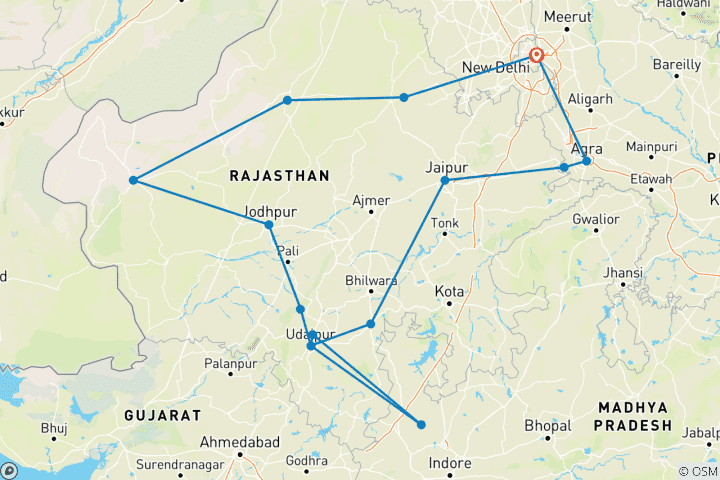 Kaart van Luxe routes door Rajasthan