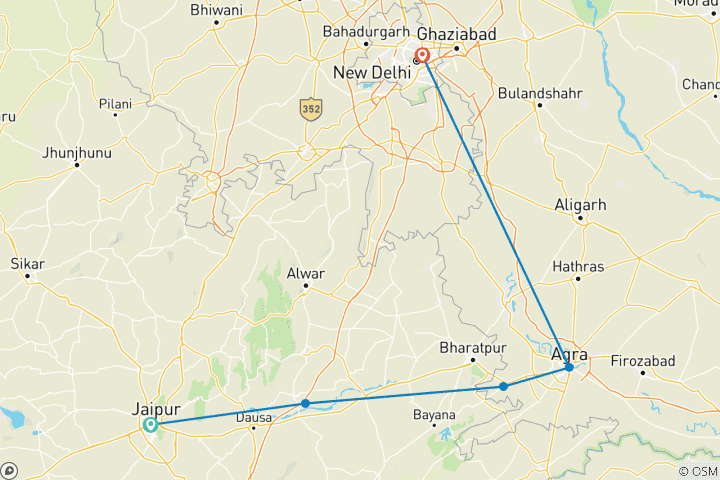 Map of From Jaipur: 4 Days Private Jaipur & Agra Tour Drop To Delhi