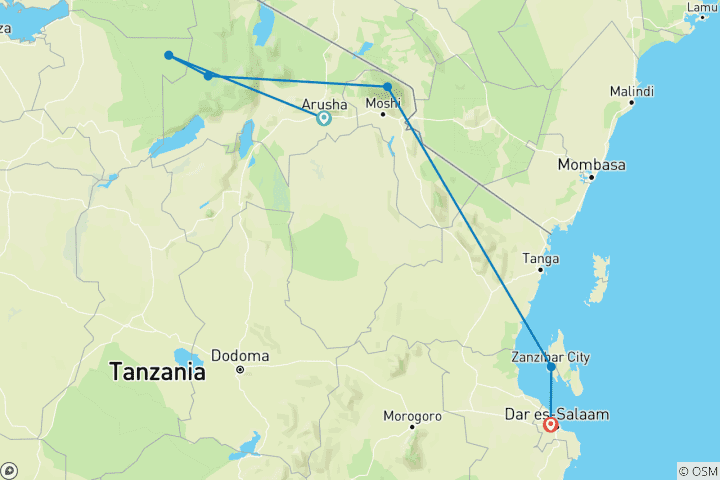 Carte du circuit Safari, Trek et camping