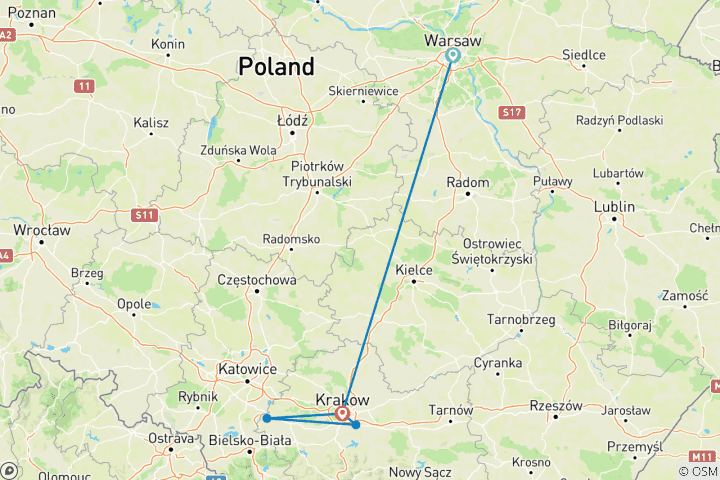 Carte du circuit Circuit familial personnalisé de 5 jours en Pologne, départ quotidien et transfert exclusif en voiture