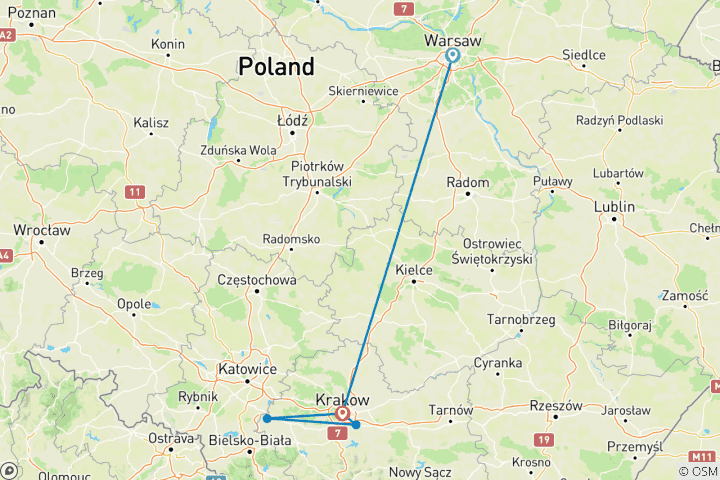 Carte du circuit Circuit familial personnalisé de 5 jours en Pologne, départ quotidien et voiture exclusive