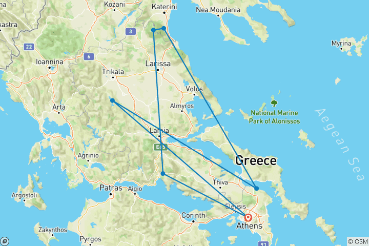 Map of North Greece Guided E-Bike Tour: Mount Olympus, Meteora, Delphi & Plastira Lake
