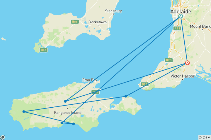 Carte du circuit Remarquable Adélaïde à Kangaroo Island (Petits groupes, 2026/2027, Best Buys)