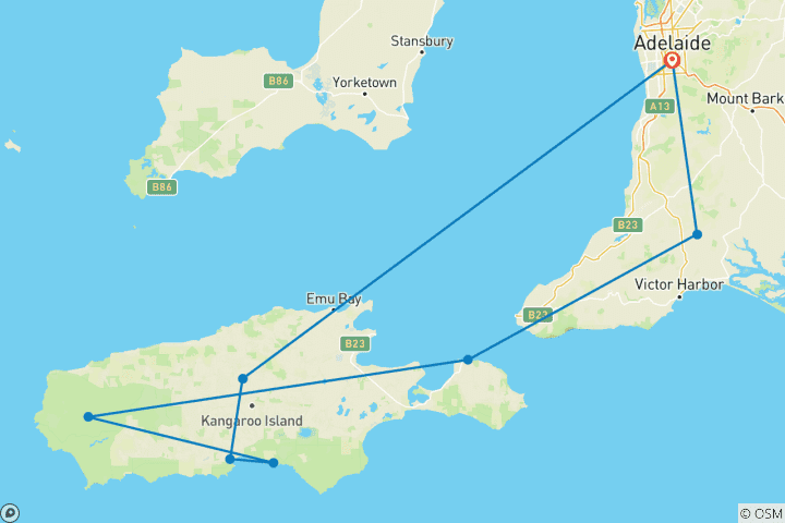 Carte du circuit Remarquable Adélaïde à Kangaroo Island (2026/2027, Best Buys)