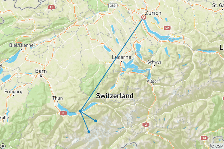 Carte du circuit Circuit personnalisé de 5 jours en famille en Suisse, guide privé