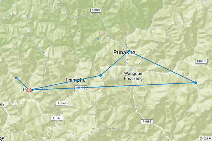 Carte du circuit Explorez les joyaux cachés du Bhoutan