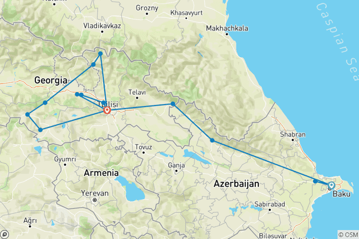 Map of Small Group Tour Azerbaijan & Georgia