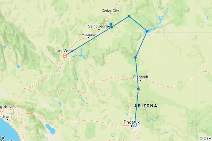 Map of Canyon Country featuring Arizona & Utah (Scottsdale, AZ to Las Vegas, NV) (2026)