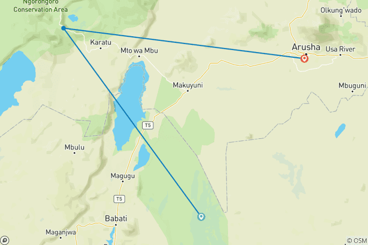 Carte du circuit Safari de 3 jours d'Arusha à Ngorongoro et Tarangire