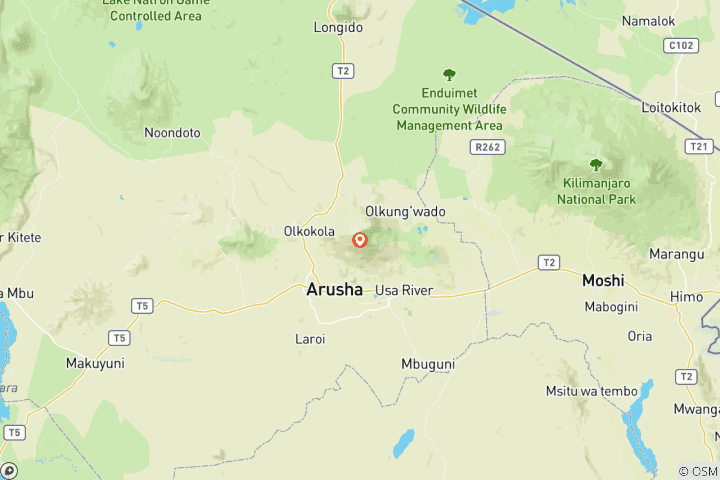 Mapa de Safari por el Parque Nacional de Arusha