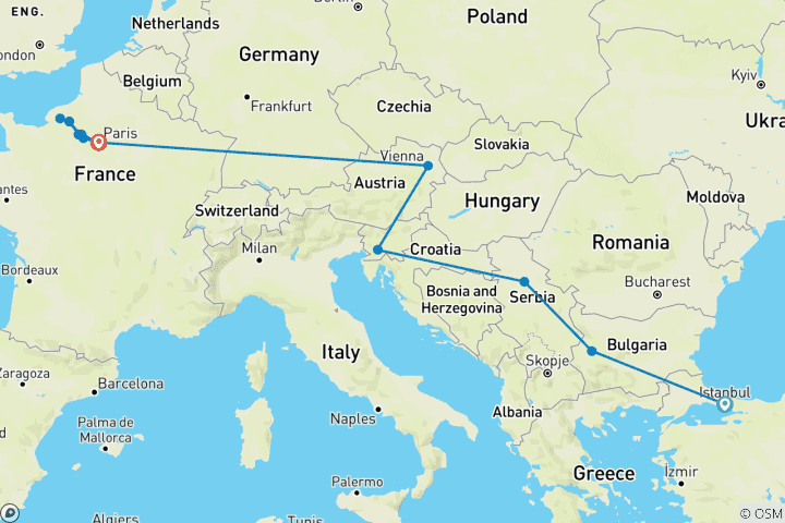 Carte du circuit Croisière et rail : Istanbul à Paris (2026) (Istanbul à Paris, 2026)