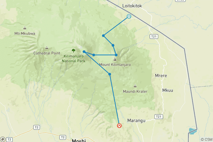Map of 8-Day Rongai Route – A Longer, Less Crowded Option