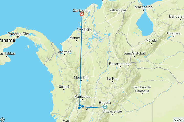 Map of 8 Days Customized Private Colombia Family Tour, Daily Depart & Exclusive Guide