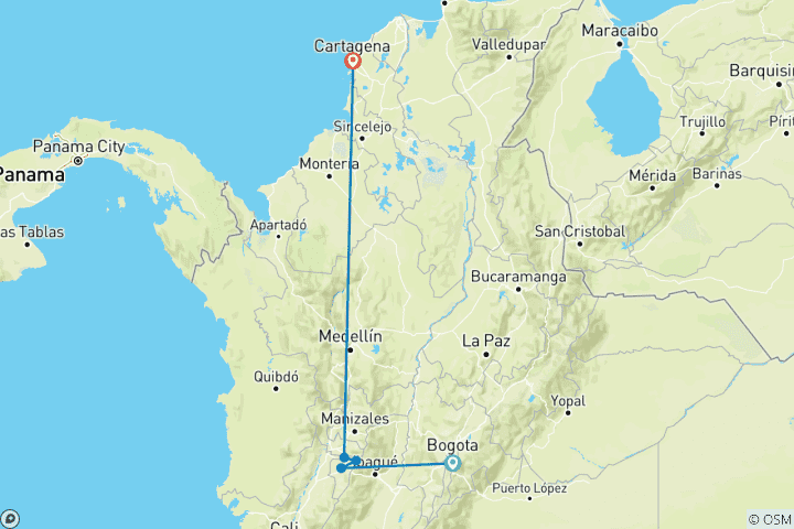 Carte du circuit Circuit familial sur mesure en Colombie, départ quotidien et guide privé