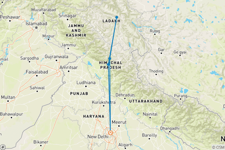 Karte von Indien Ladakh - 7 Tage