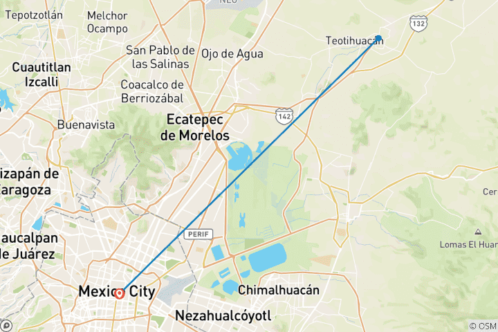 Carte du circuit Teotihuacan Early Access & Prehispanic Mexico Walking Tour : Un voyage de 2 jours à travers le temps