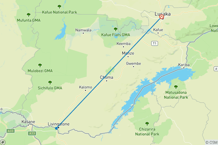 Map of 4 Day Zambia-Livingstone Explorer