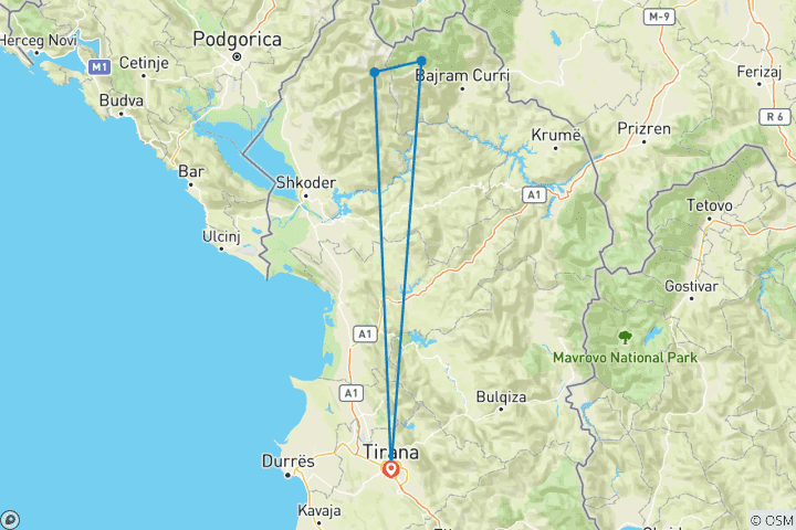 Mapa de Trek Albania - 4 días