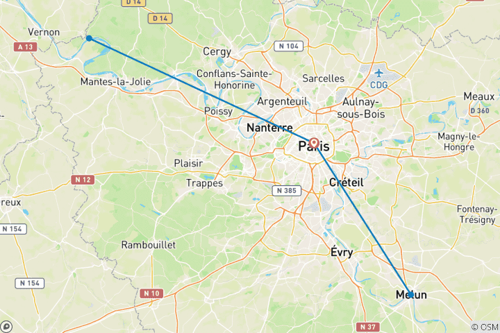 Carte du circuit Les petits joyaux de la Seine : Entre escales bucoliques et rivages royaux La Seine majestueuse à bord d'un bateau à aubes (croisière de port en port)
