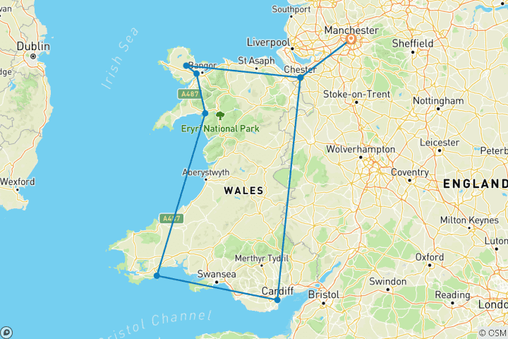 Map of Wales Round Trip: In the Land of the Red Dragon - 8 Days