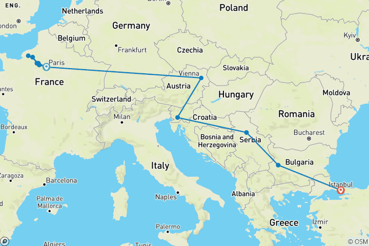Map of Cruise & Rail: Paris to Istanbul (2026) (Paris to Istanbul, 2026)