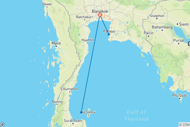 Mapa de Aventura Safari en Bangkok y Pattaya + Excursión al Parque Marino -5D4N