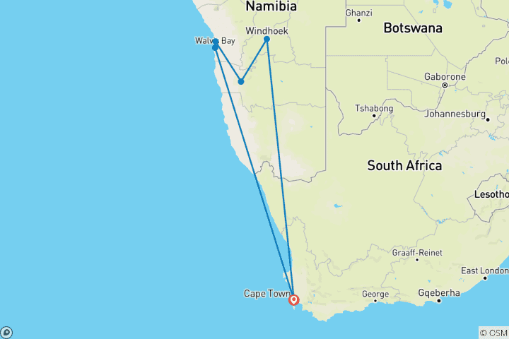 Karte von 6 Tage Namibia Tour ab Kapstadt