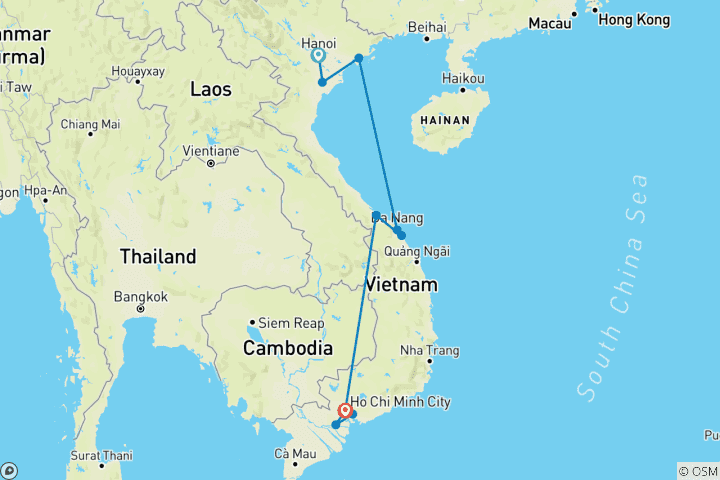 Carte du circuit Circuit de 14 jours au Vietnam (Hanoi, Halong, Danang, Hoi An, Ho Chi Minh en petit groupe)