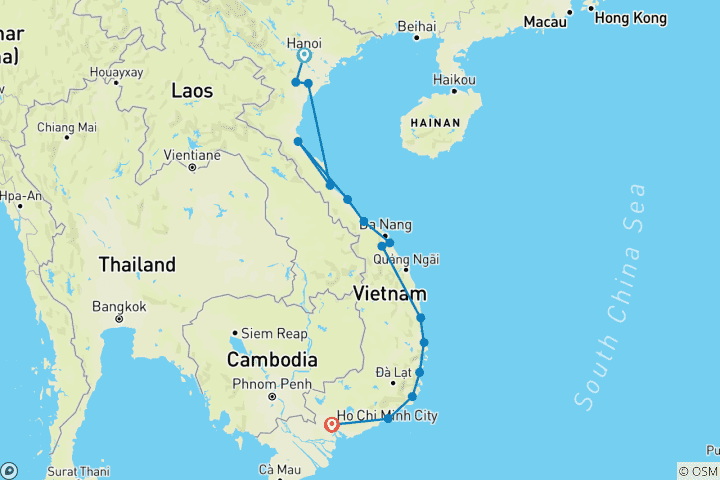 Map of Hanoi to Saigon