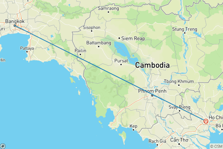Map of Bangkok to Saigon by Bike