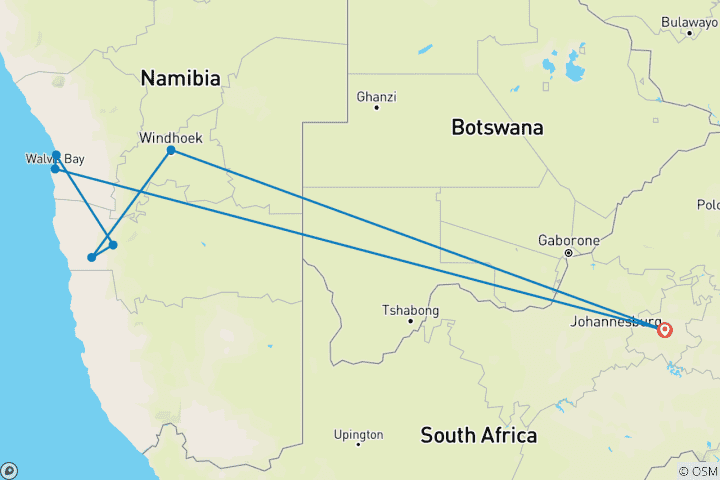 Karte von 6 Tage Namibia Tour ab Johannesburg