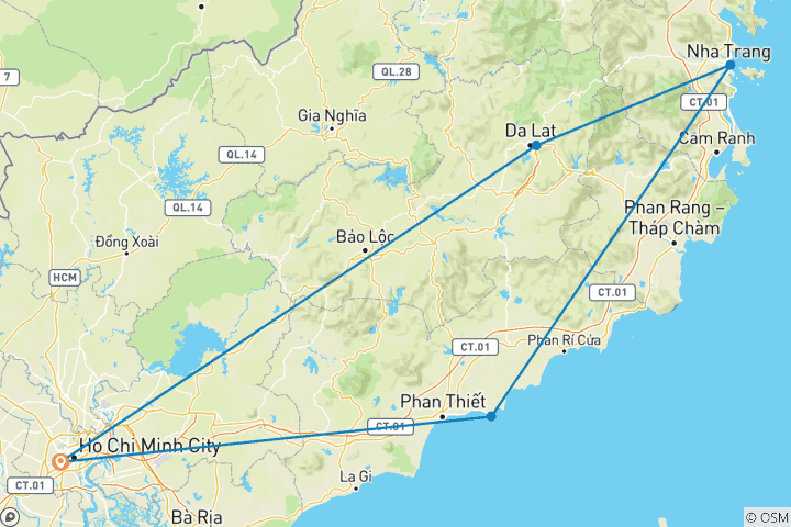 Carte du circuit Le sud du Vietnam en 7 jours