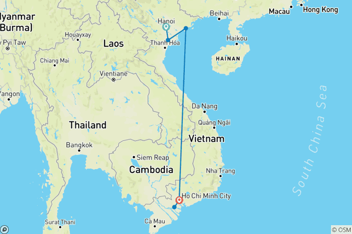 Carte du circuit Vietnam pour les débutants : Le parfait circuit d'introduction de 7 jours avec Up Travel Vietnam