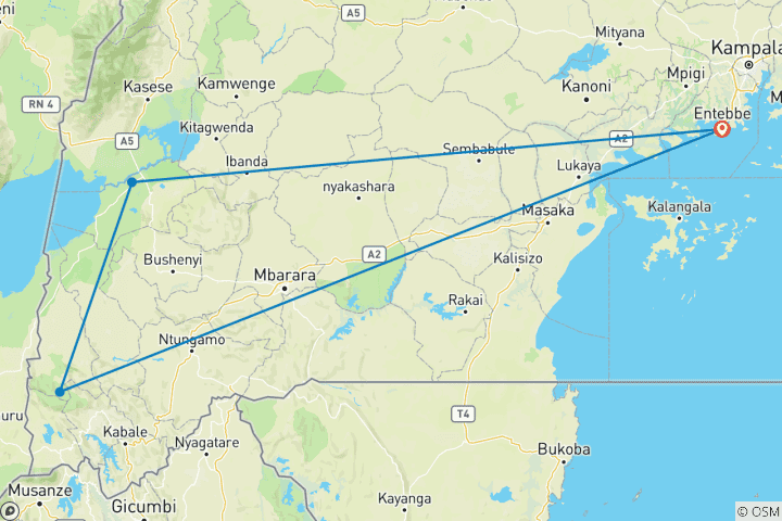 Kaart van 6 Dagen Koningin Elizabeth en Gorilla Trektocht Safari