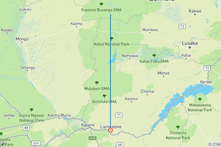 Carte du circuit Ciel étoilé et merveilles sauvages : Itezhi Tezhi en 4 jours