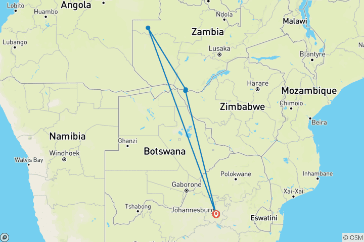 Carte du circuit Ultimate Zambia Safari 5 jours