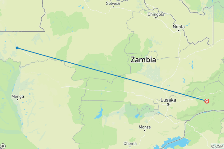 Carte du circuit Évadez-vous vers la tranquillité : Le fleuve Zambèze en 6 jours