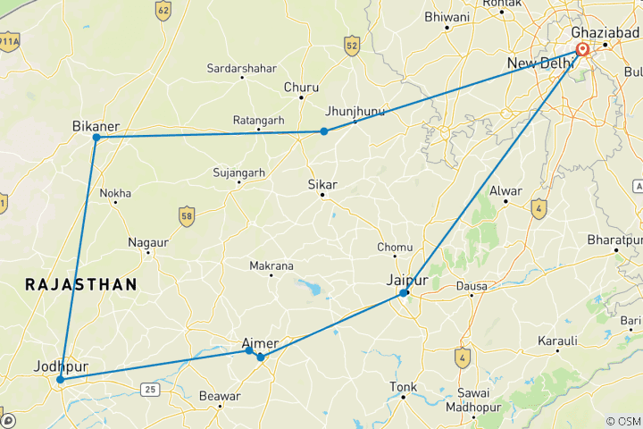 Kaart van Hoogtepunten van luxe Rajasthan