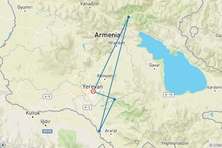 Carte du circuit Circuit sur mesure de 4 jours en Arménie pour les familles, avec guide privé et départs quotidiens