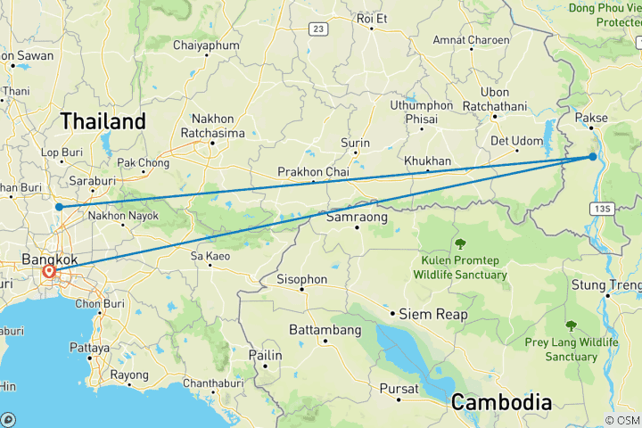 Mapa de Excursión de 4 días a Bangkok y Ayutthaya: Templos Reales, Crucero Fluvial y Patrimonio Tailandés