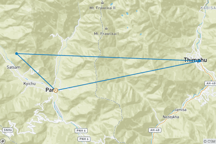 Mapa de Circuito Privado de 4 Días por Bután